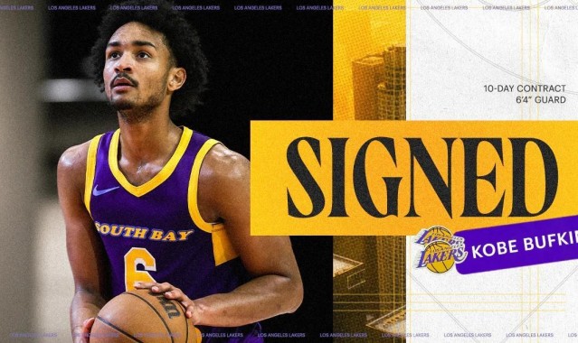 科比来了！官方：湖人与科比-巴夫金签下10天短合同，后者穿18号